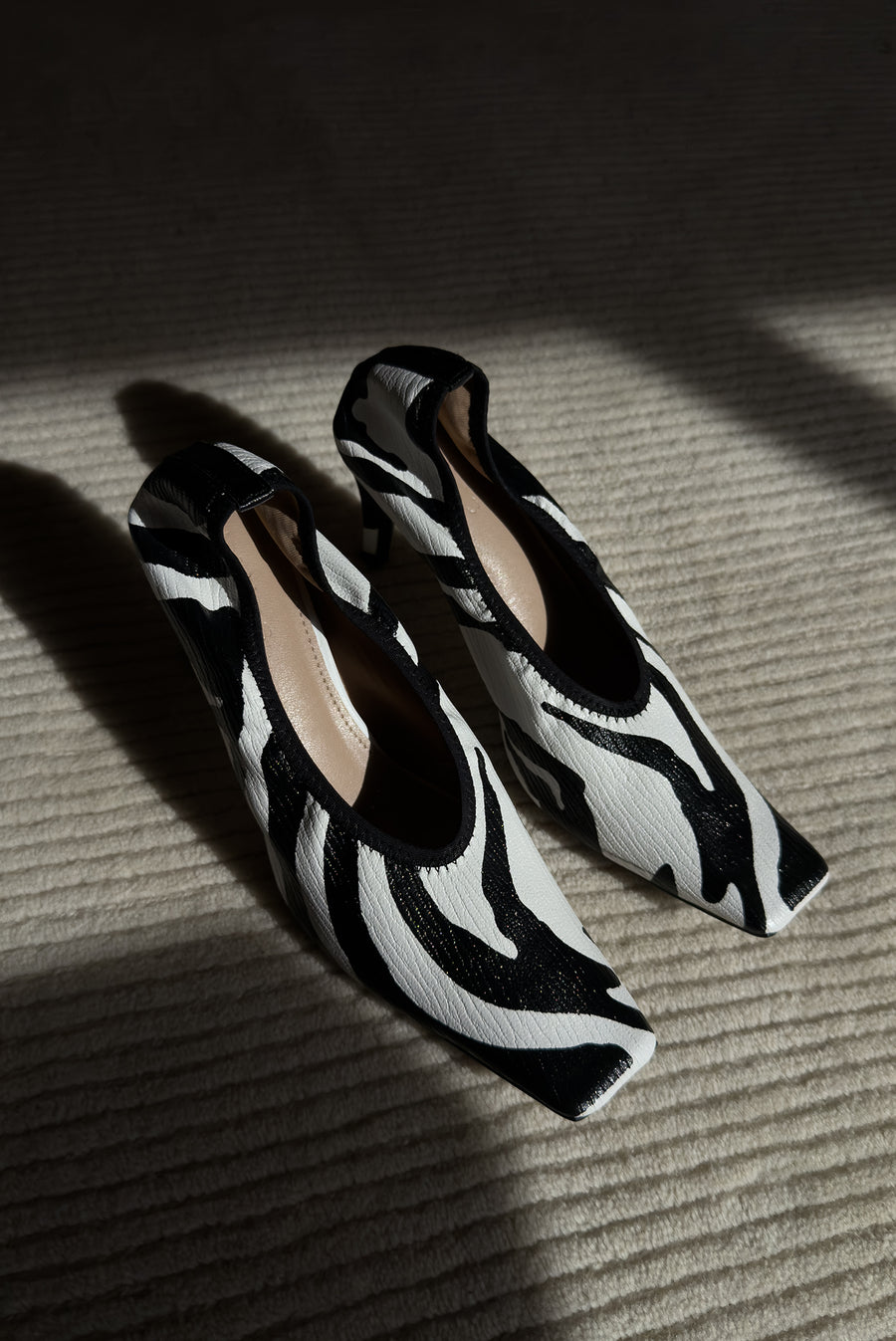 Textured Square Toe Sculpted Heel - Zebra