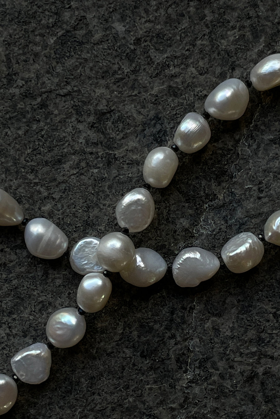 Color Cord Pearl Choker Necklace - Black