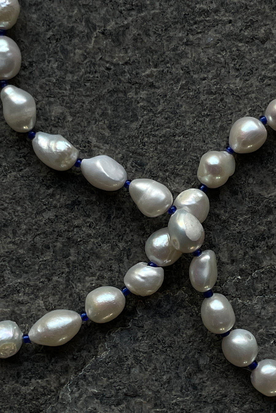 Color Cord Pearl Choker Necklace - Blue