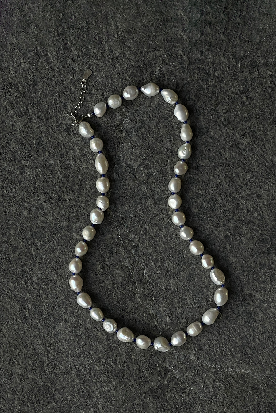 Color Cord Pearl Choker Necklace - Blue