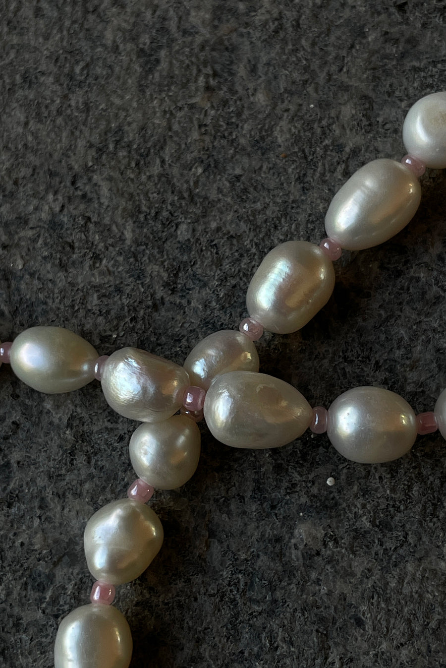Color Cord Pearl Choker Necklace - Pink