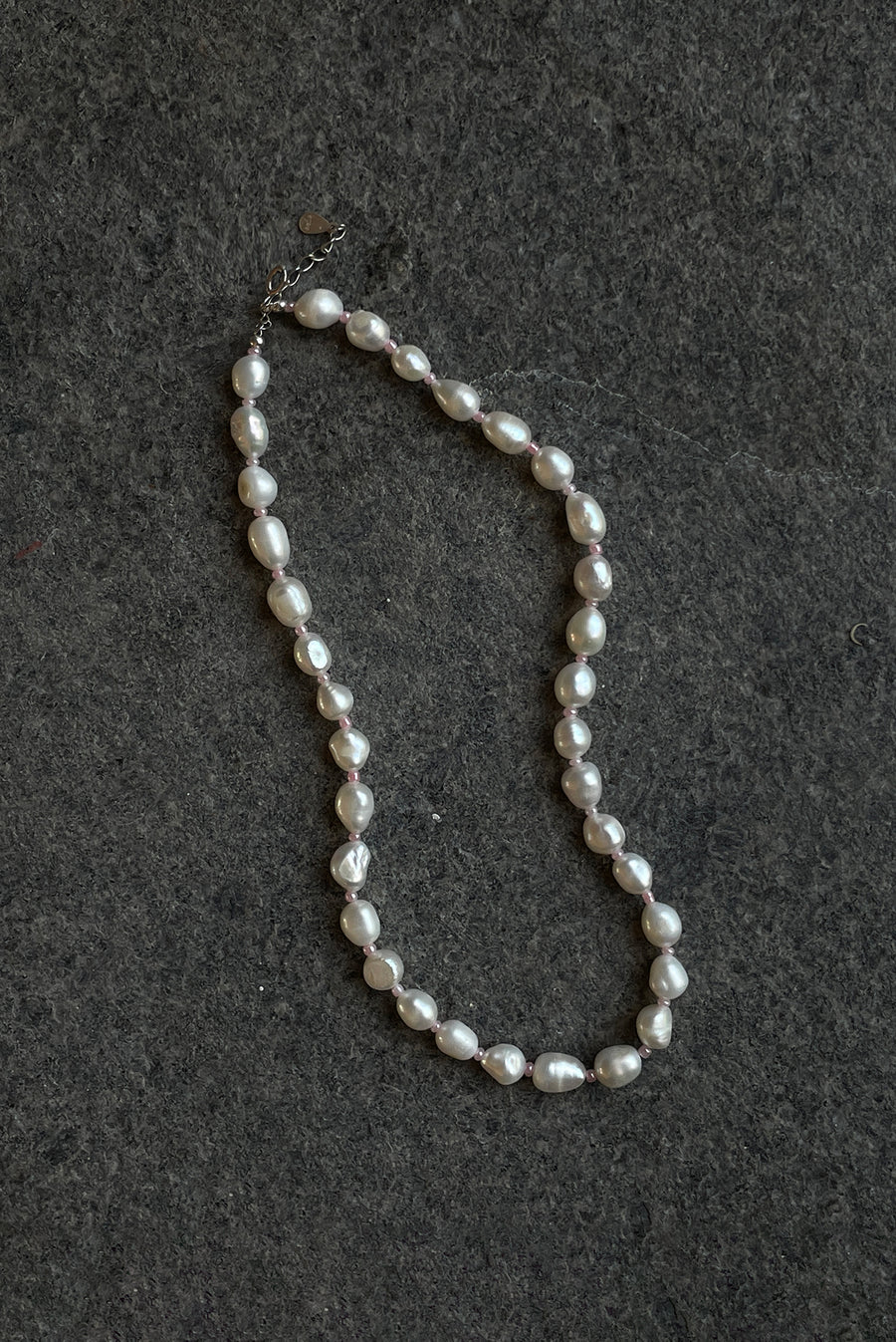 Color Cord Pearl Choker Necklace - Pink