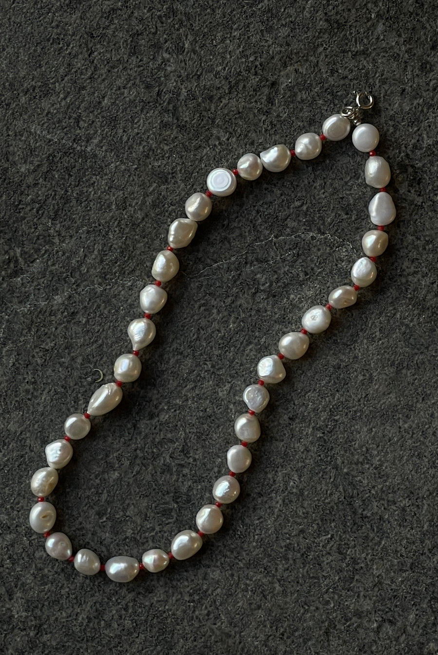 Color Cord Pearl Choker Necklace - Red