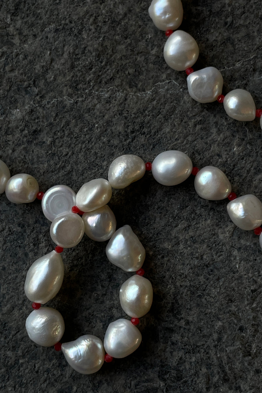 Color Cord Pearl Choker Necklace - Red