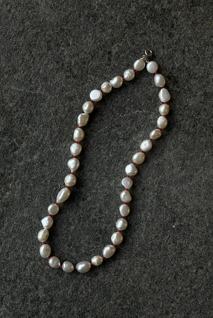 Color Cord Pearl Choker Necklace - Red