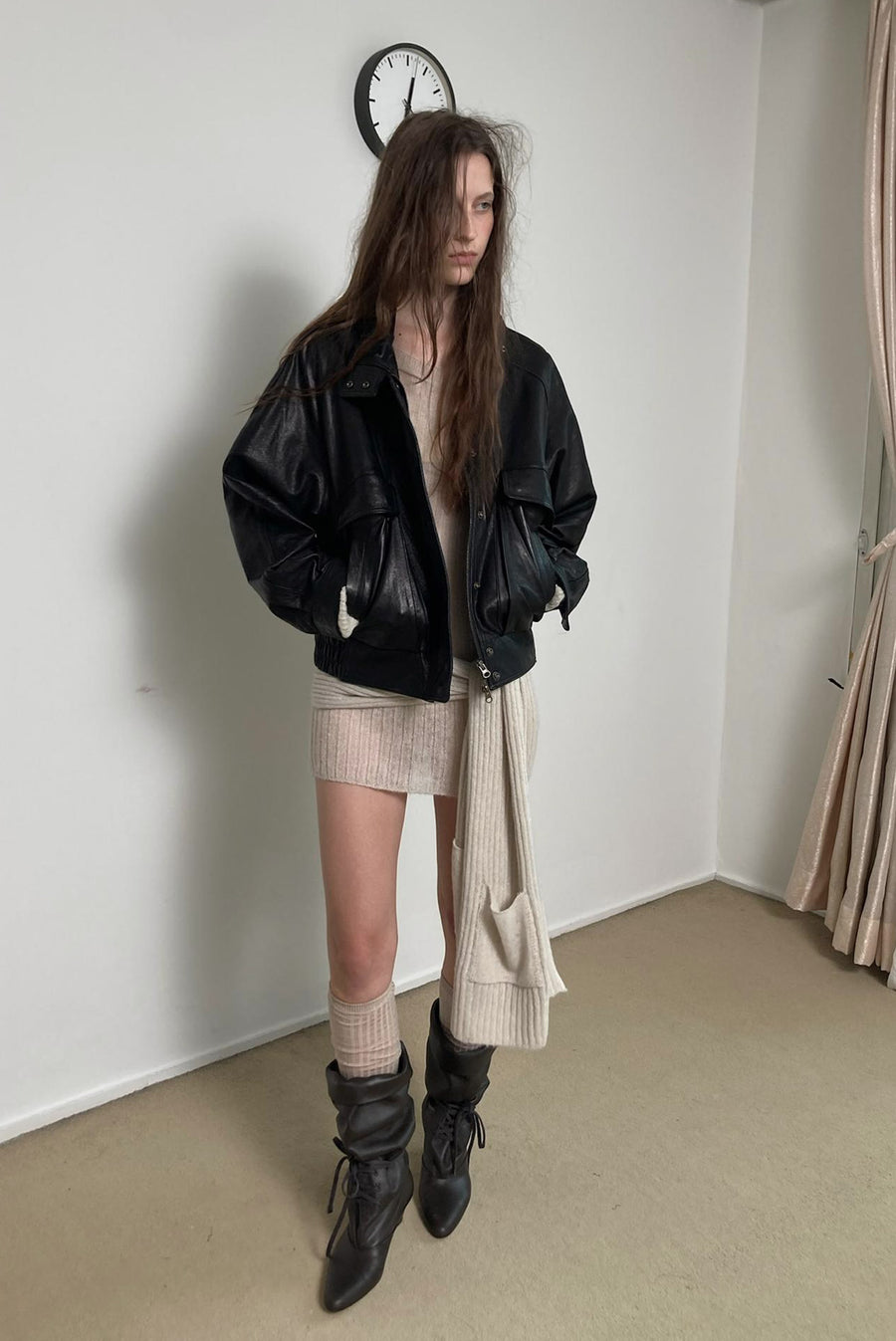 Slouch Leather Lace Up Boots