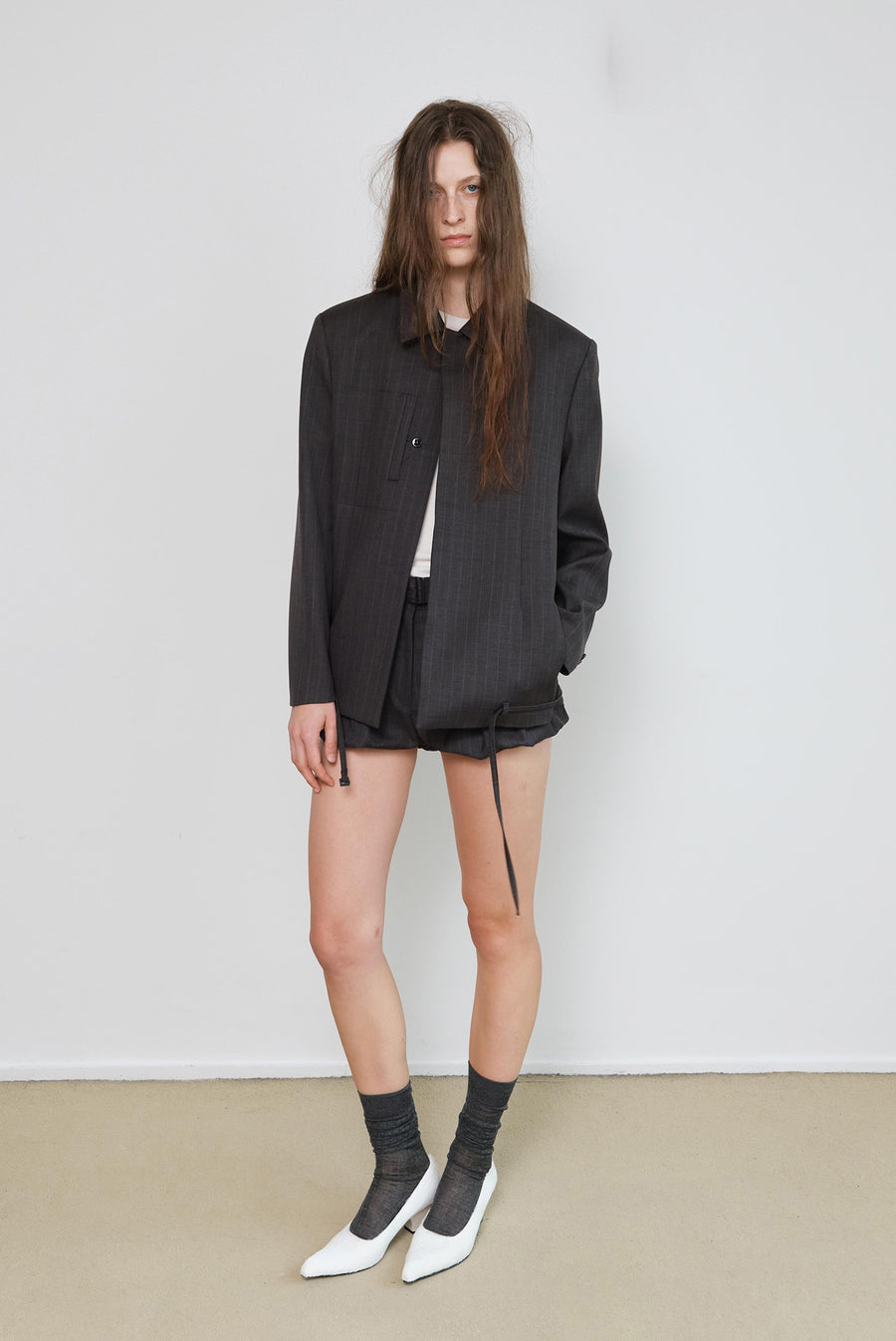 Bubble Pinstripe Volume Shorts - Charcoal