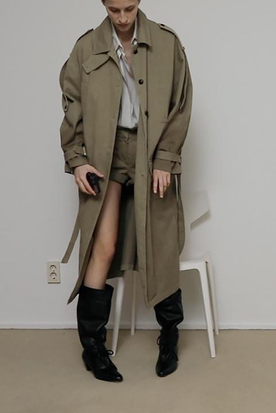 Khaki Utility Shorts with Cuffed Hem
