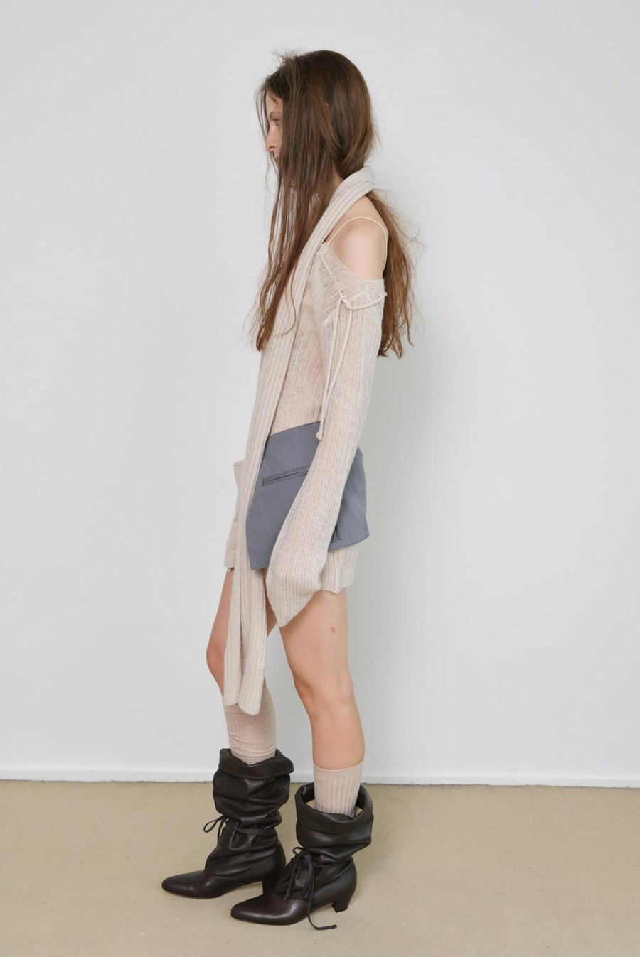 Off-Shoulder Ribbed Knit Long Sleeve Mini Dress