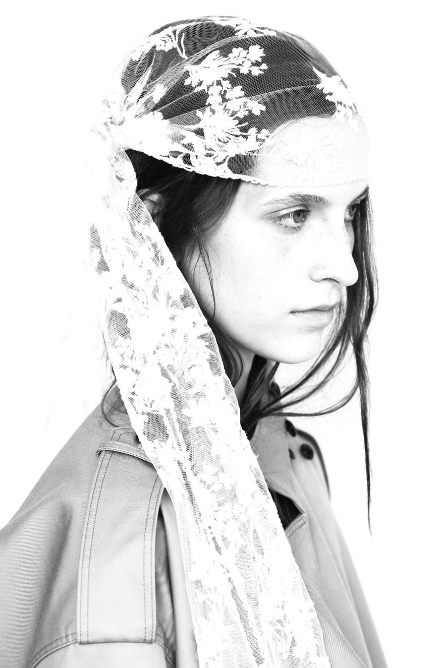 Sheer Floral Lace Embroidered Head Scarf