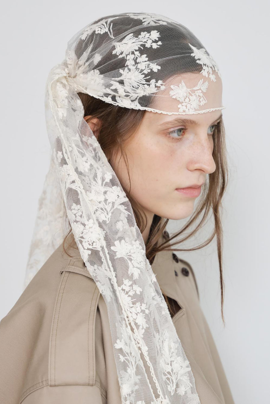 Sheer Floral Lace Embroidered Head Scarf