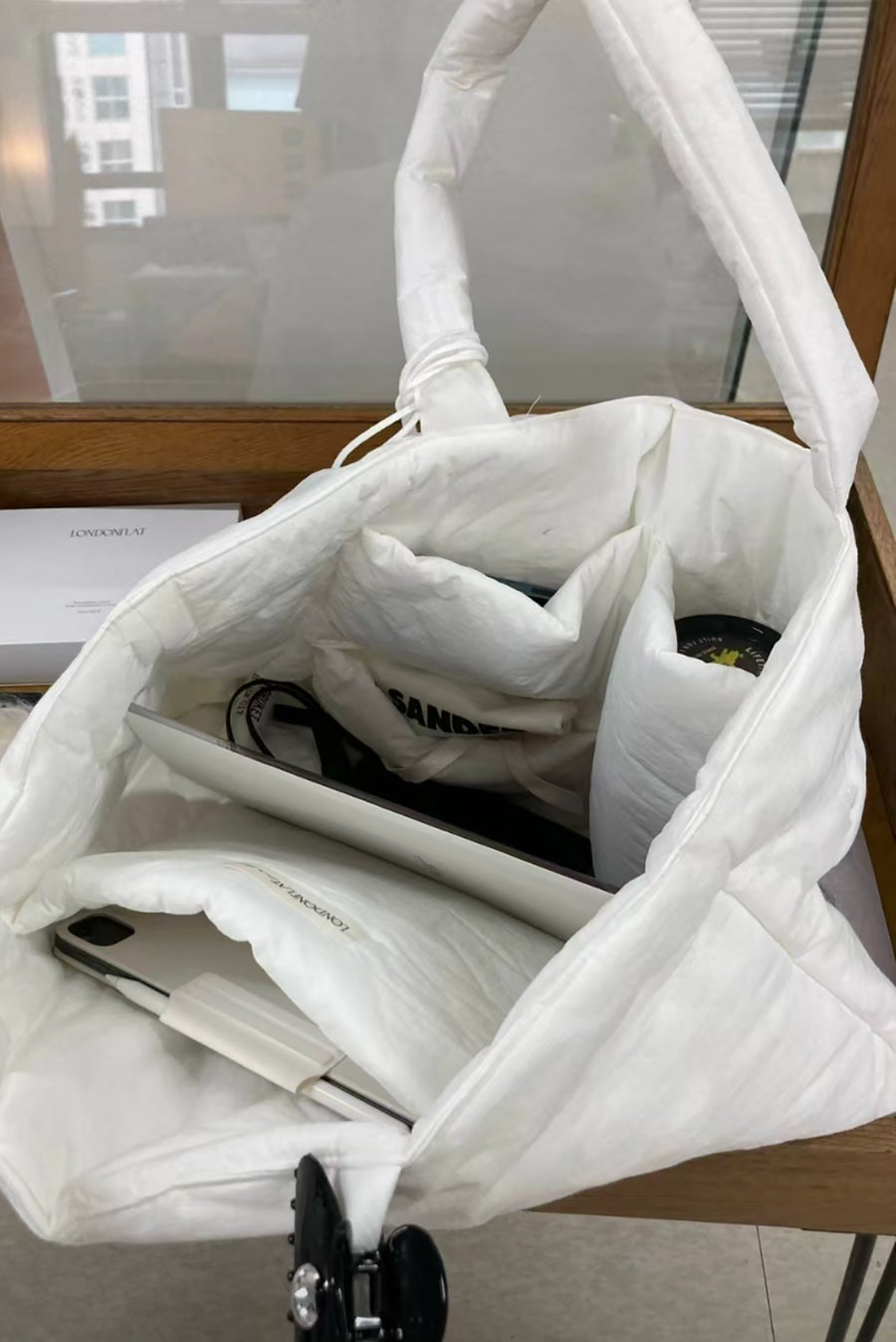 Oversized Padded White Tote Bag
