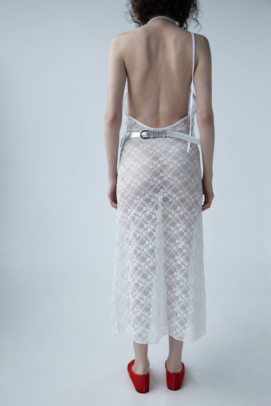 Floral Sheer Lace Overlay Dress - White