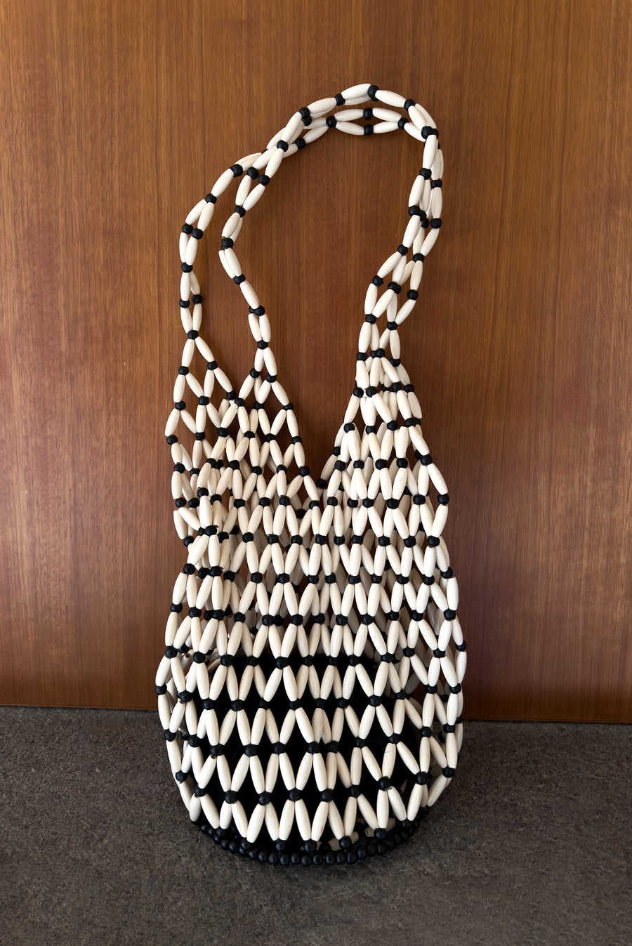 Beaded Market Bag - White/Black