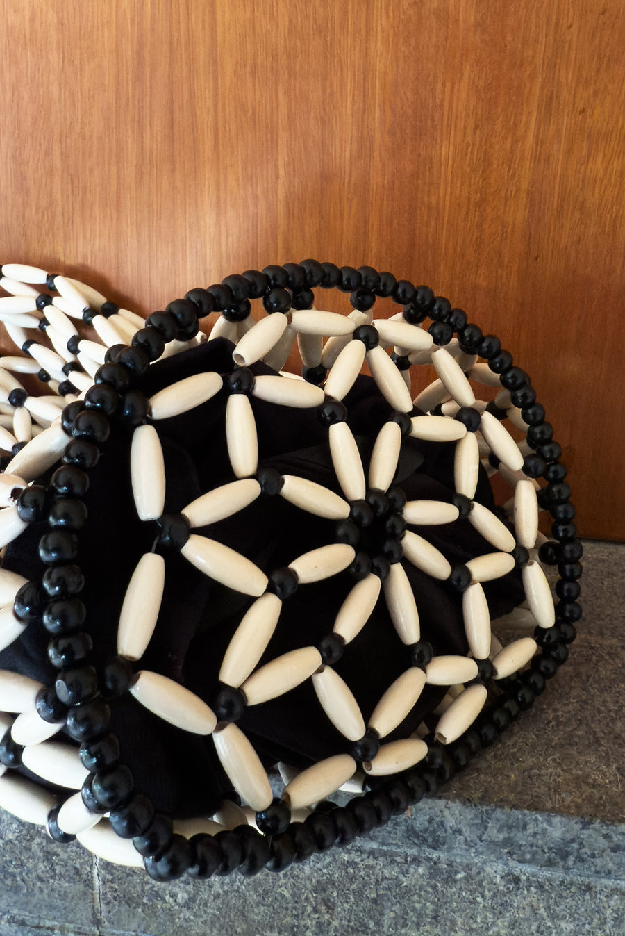 Beaded Market Bag - White/Black