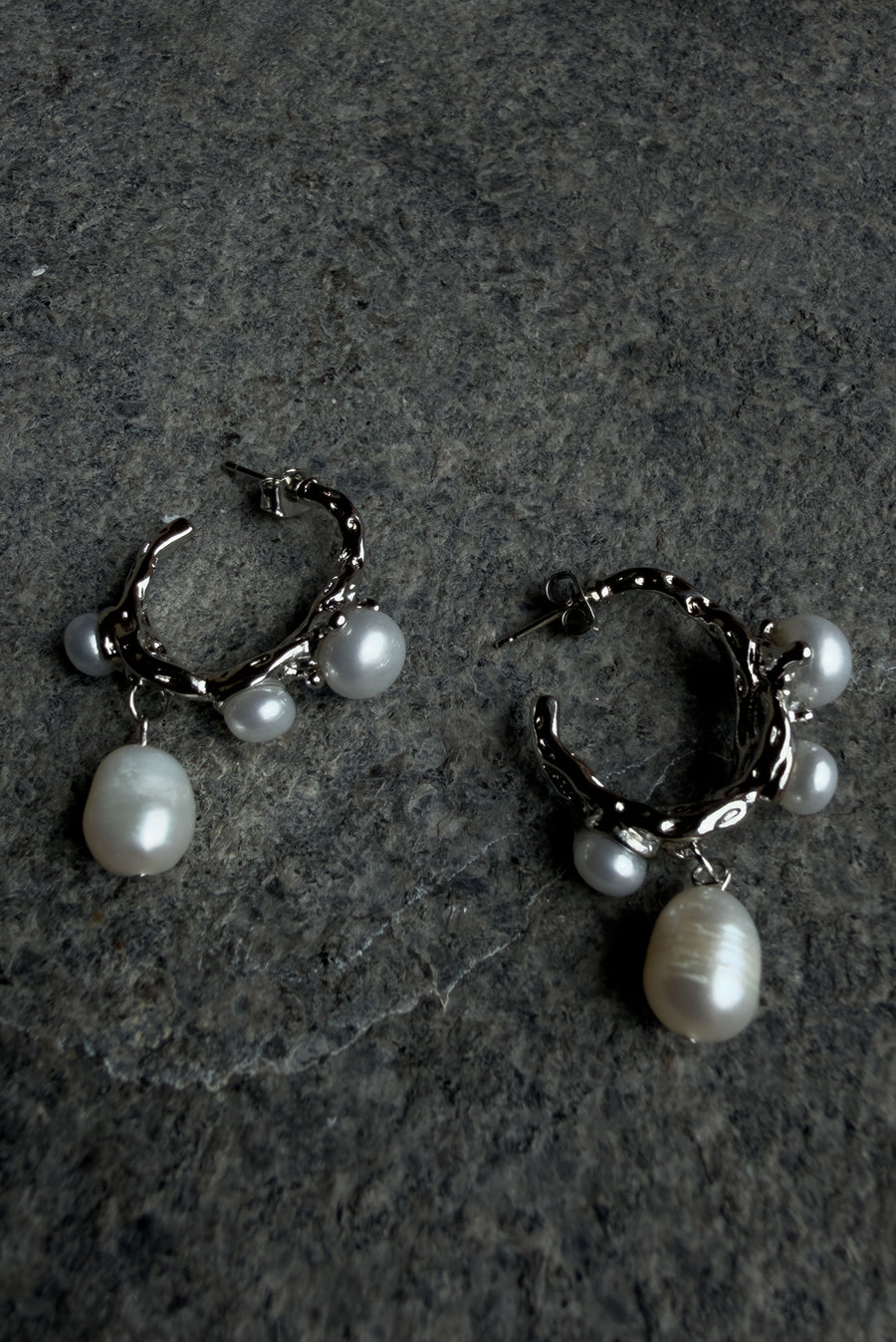 Pearl Branch Hoop Earrings – Silver