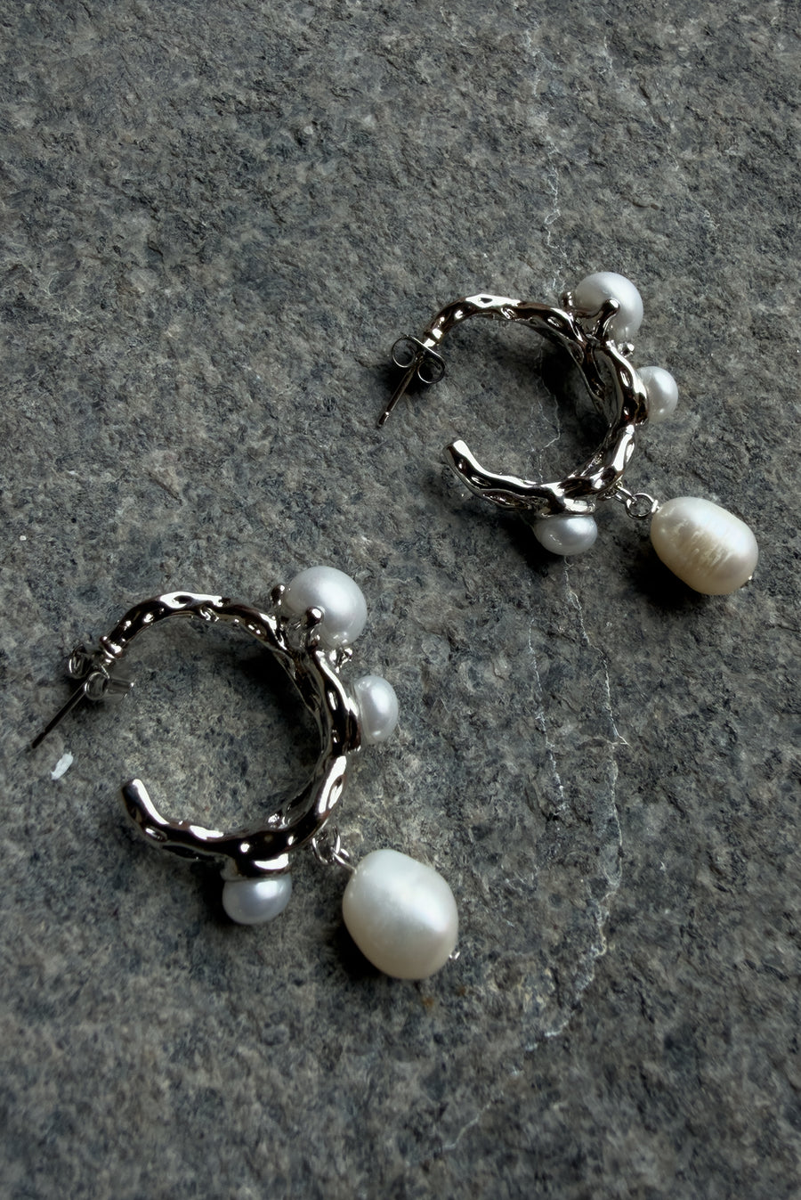 Pearl Branch Hoop Earrings – Silver