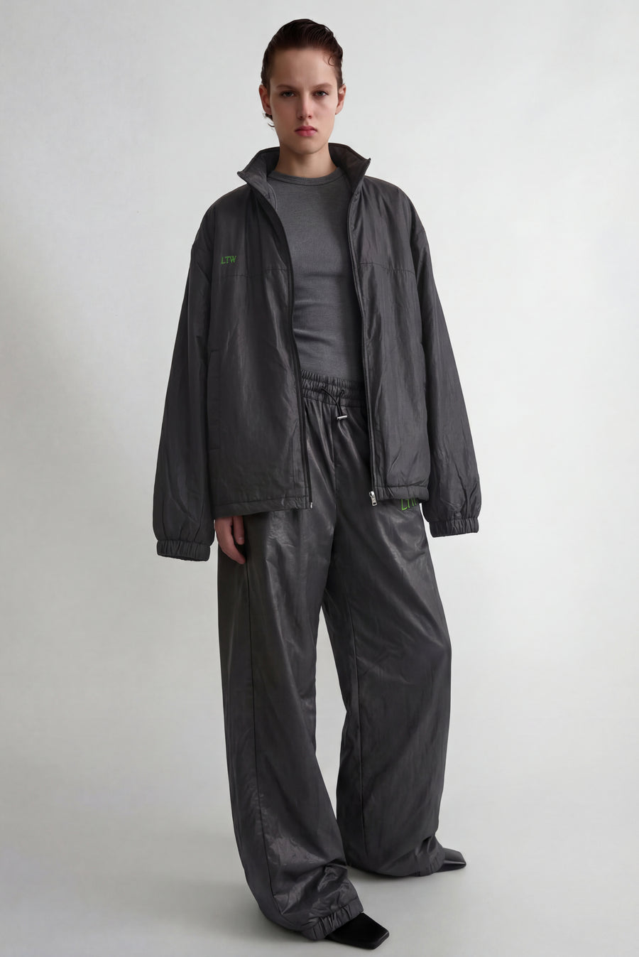 Zip Up Nylon Coach Jacket - Charcoal