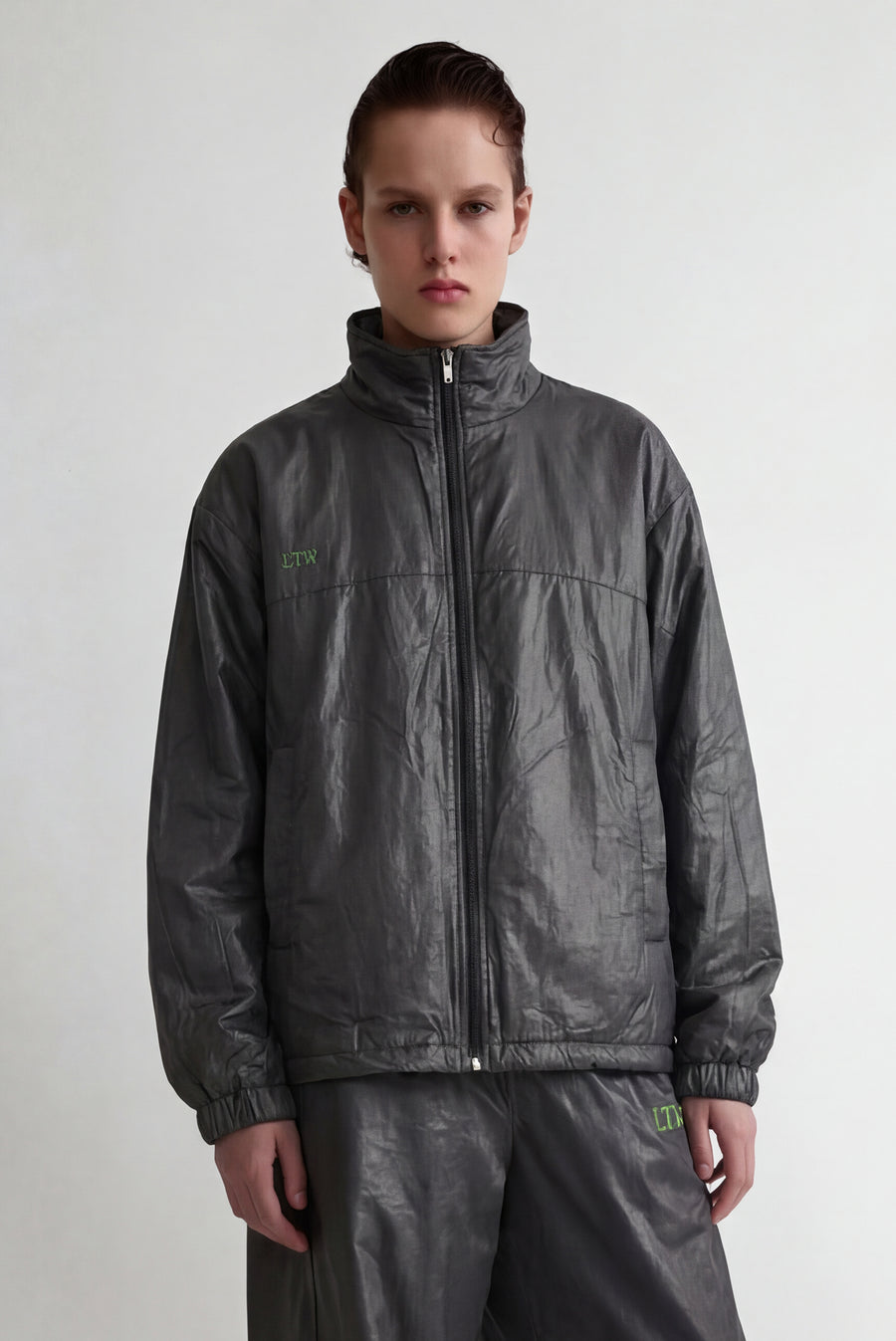 Zip Up Nylon Coach Jacket - Charcoal