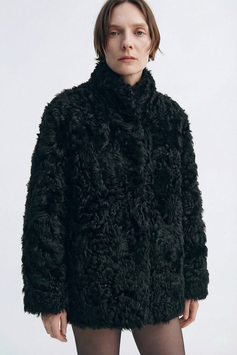 Curly Shearling Jacket - Black