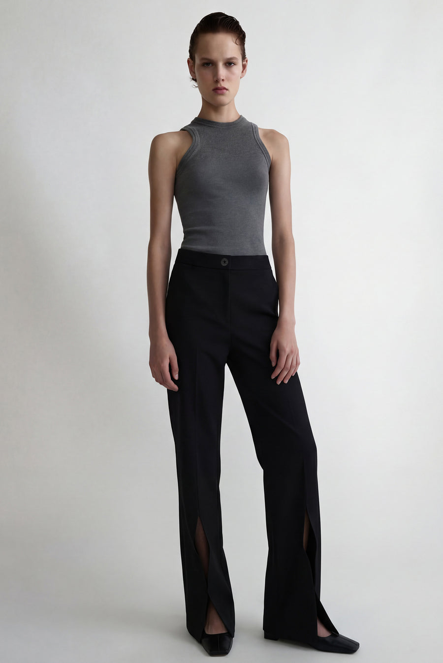 Open Stitch Pleated Pant - Black