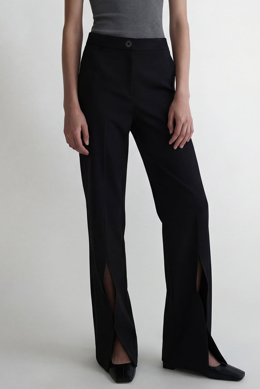 Open Stitch Pleated Pant - Black