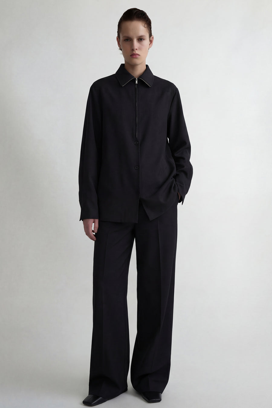 High Neck Full Zip Top - Black