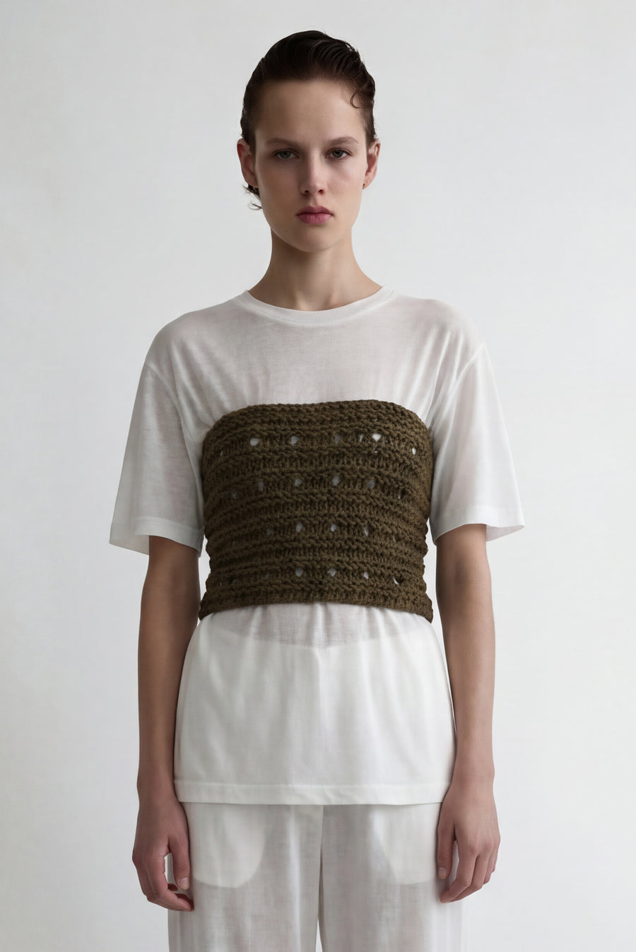 Earth Chunky Knit Crop Bandeau Top - Olive Brown