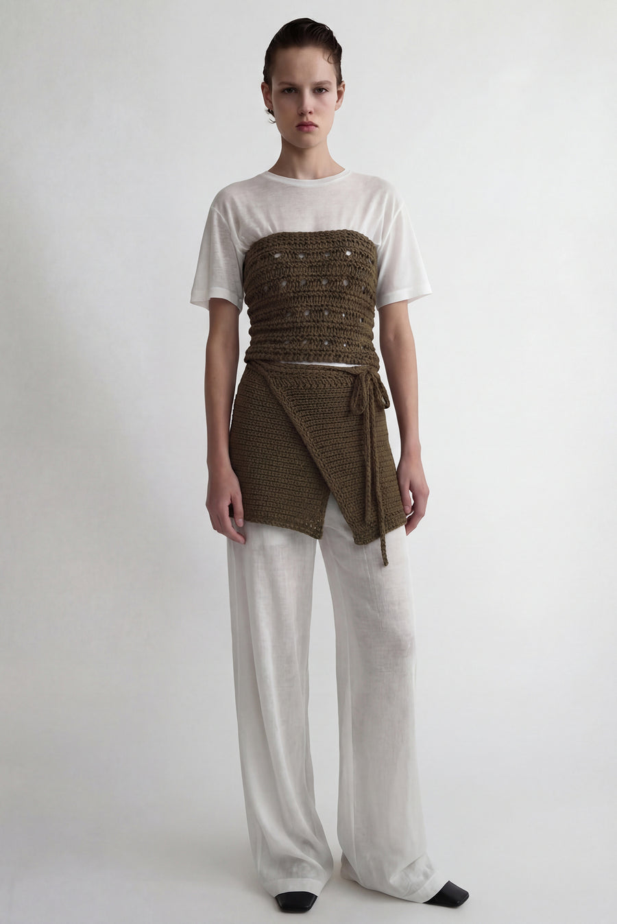 Earth Chunky Knit Skirt Overlay - Olive Brown