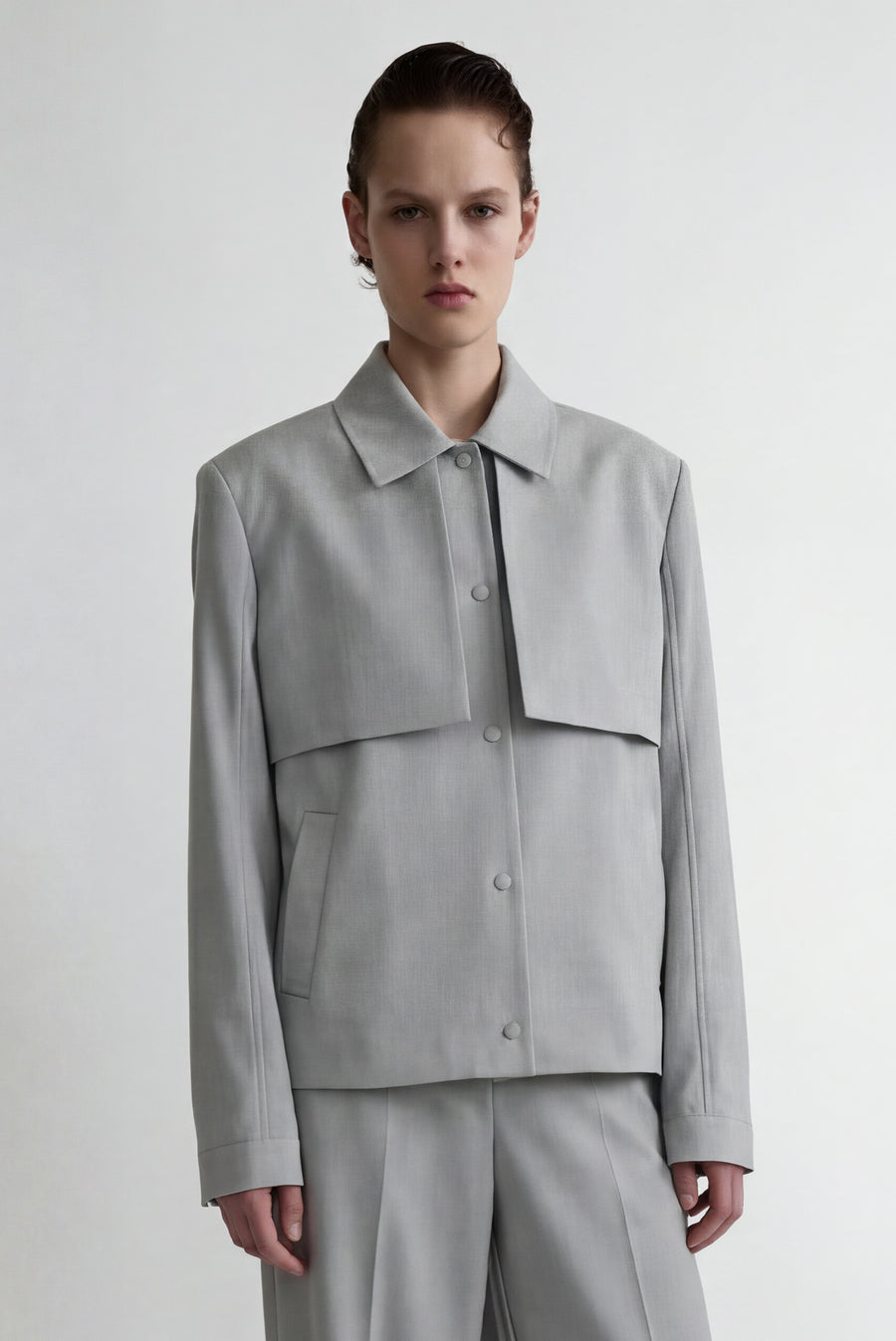 Layered-Panel Tailored Jacket - Gray