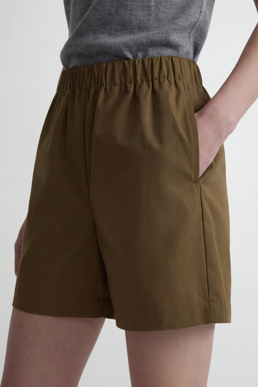 Coated Elastic Waist Shorts