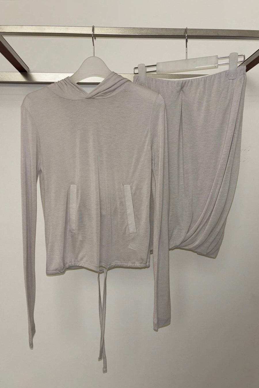 Asymmetric Gathered Stretch Skirt - Gray