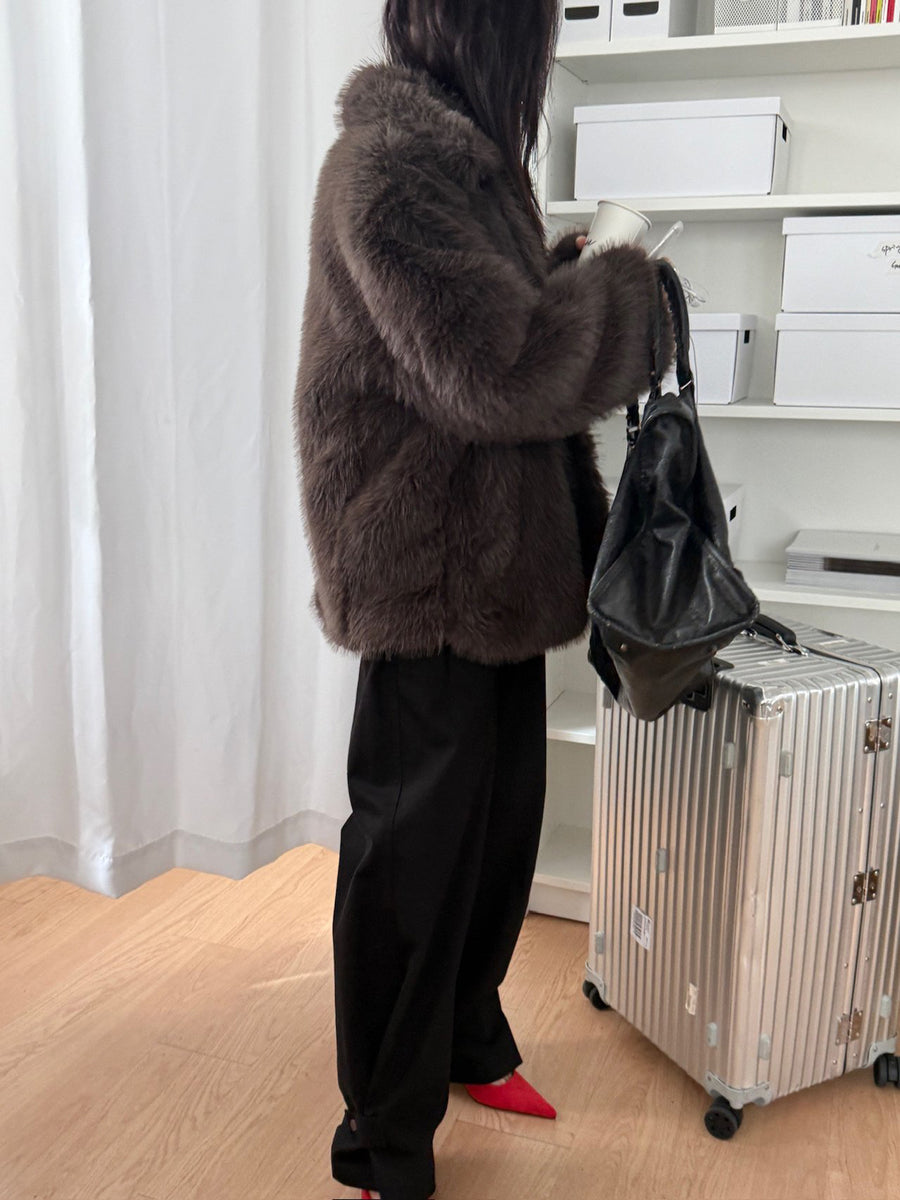 Minky Fur Coat - Brown