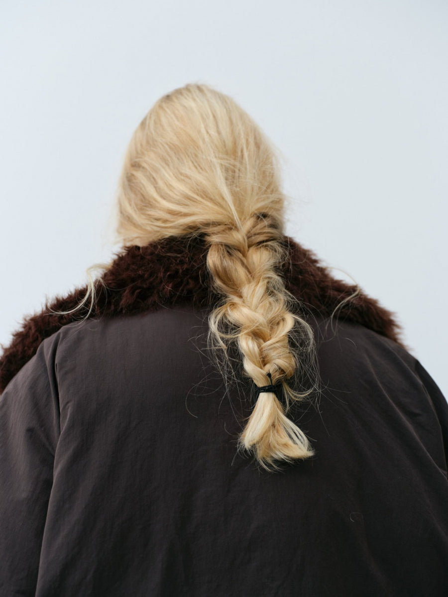 Shearling Collar Oversized Bomber Jacket - Brown