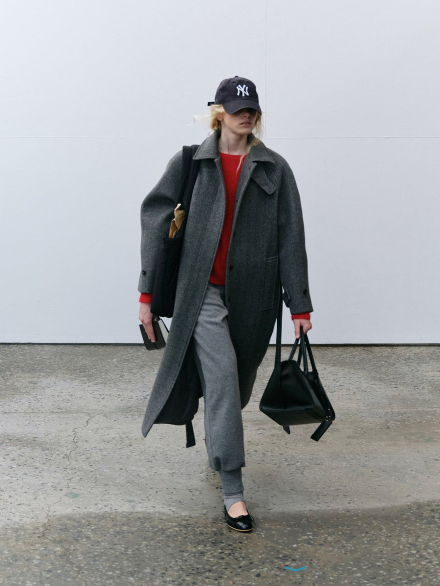 Herringbone Long Coat - Gray