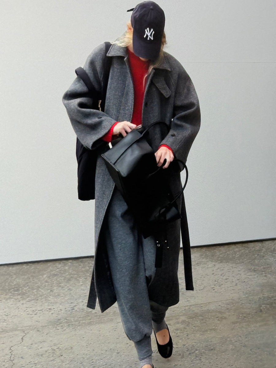 Herringbone Long Coat - Gray