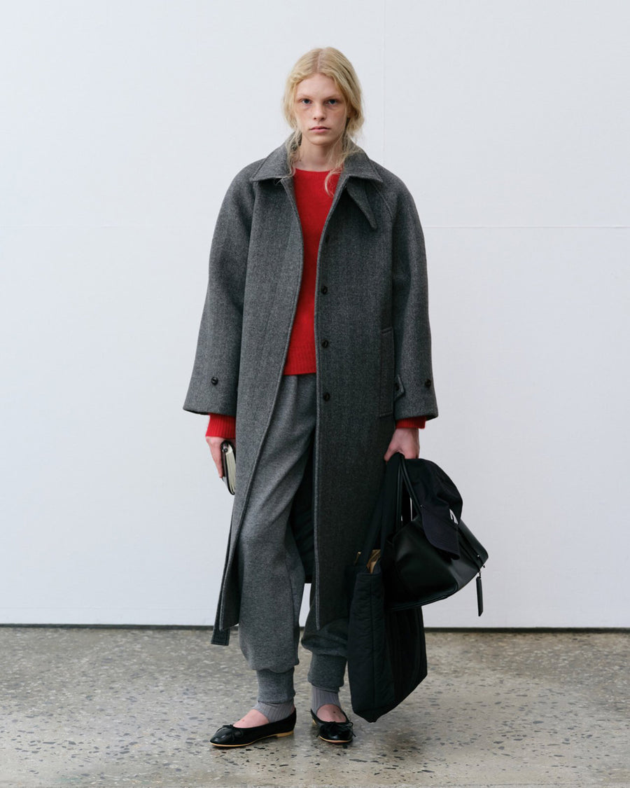 Herringbone Long Coat - Gray