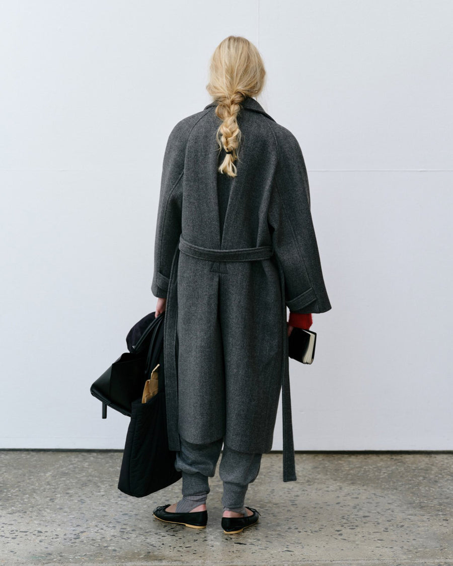 Herringbone Long Coat - Gray