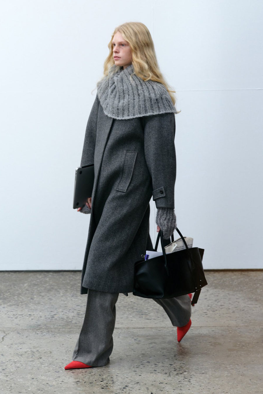 Herringbone Long Coat - Gray