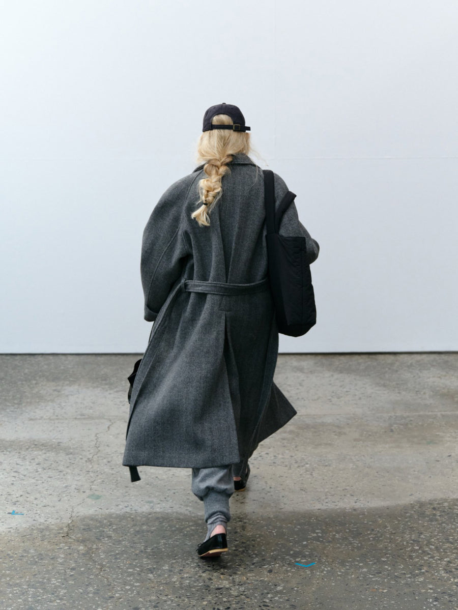 Herringbone Long Coat - Gray