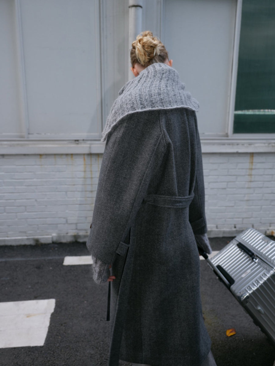 Herringbone Long Coat - Gray
