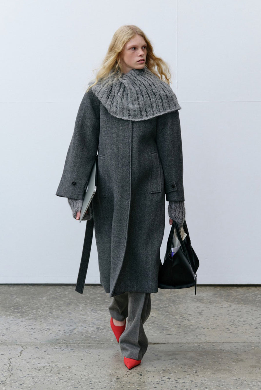 Herringbone Long Coat - Gray