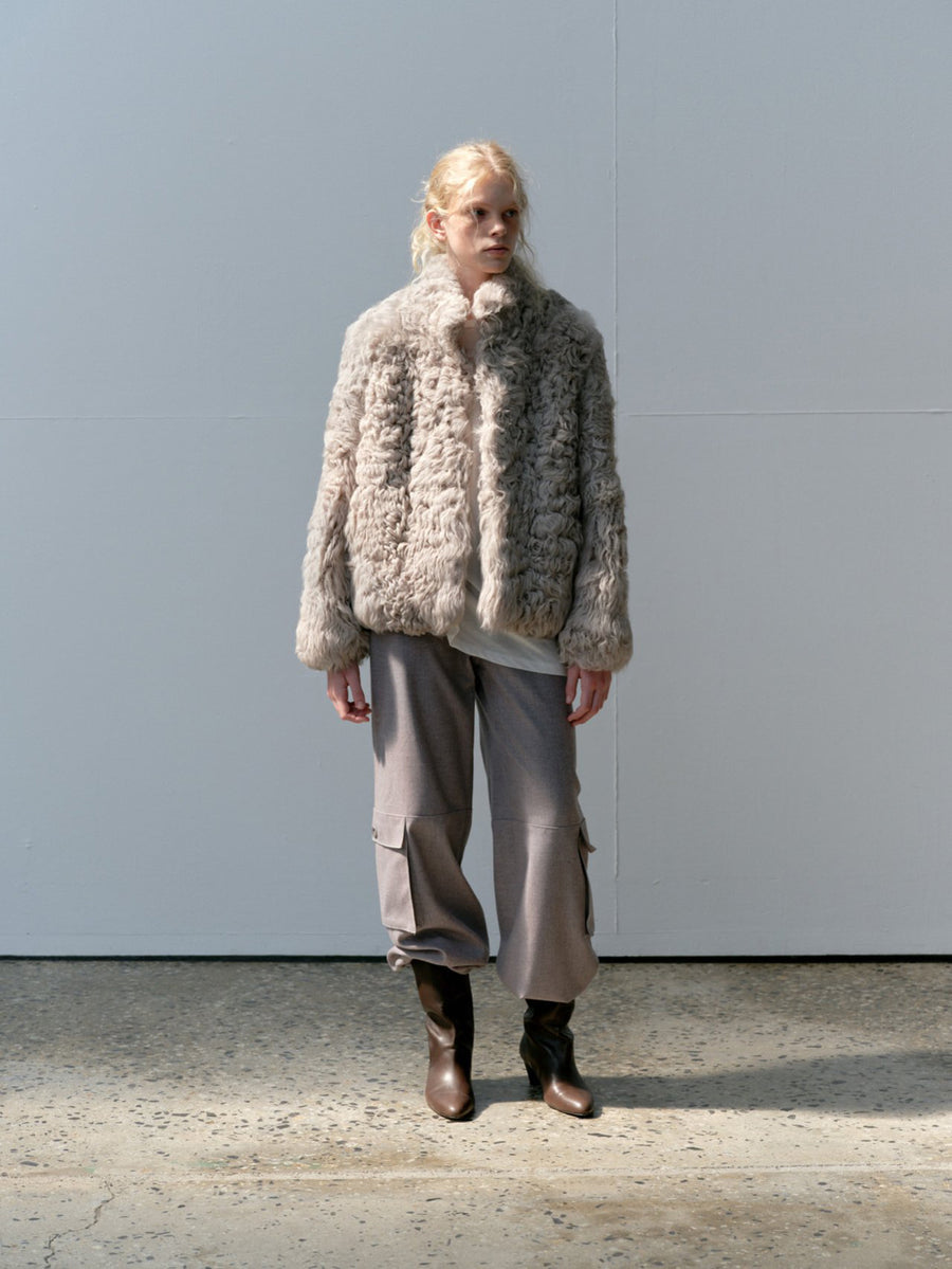 Curly Shearling Jacket - Gray