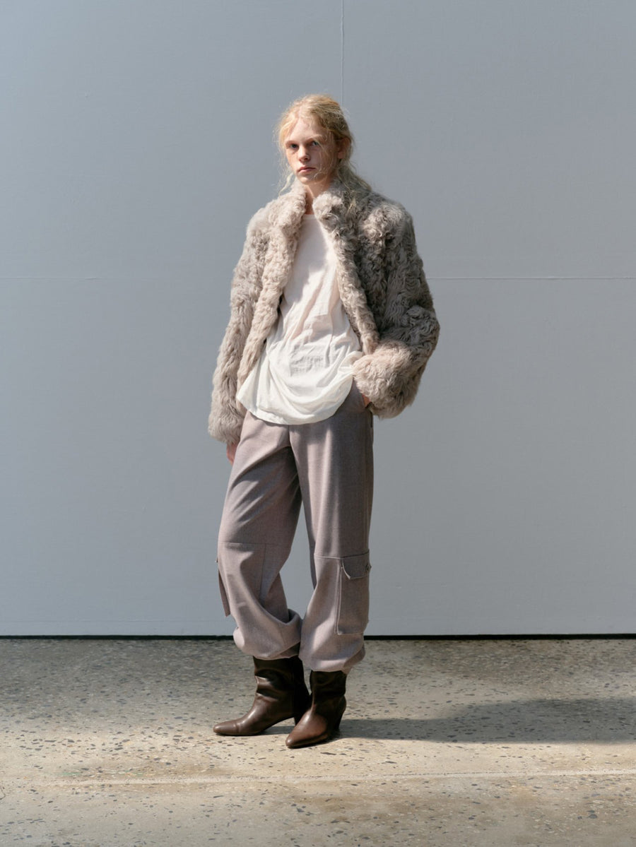 Curly Shearling Jacket - Gray