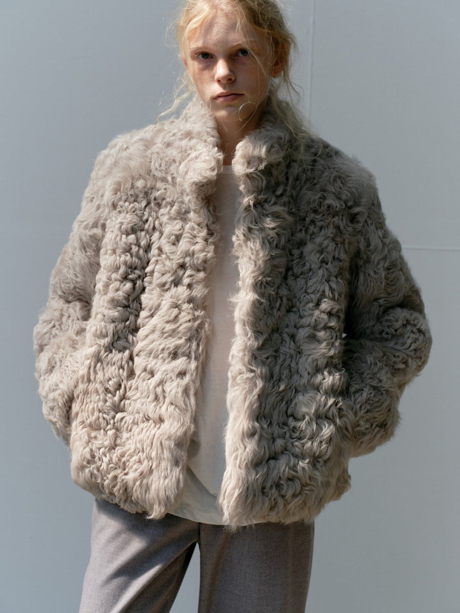 Curly Shearling Jacket - Gray