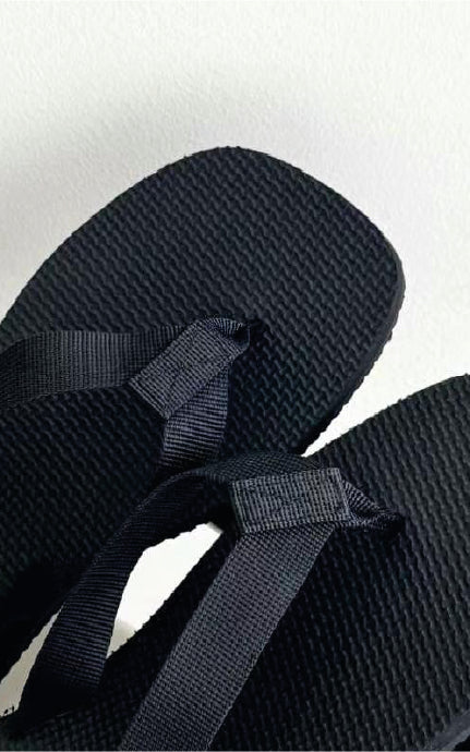 Woven Thong Strap Flip Flops - Black
