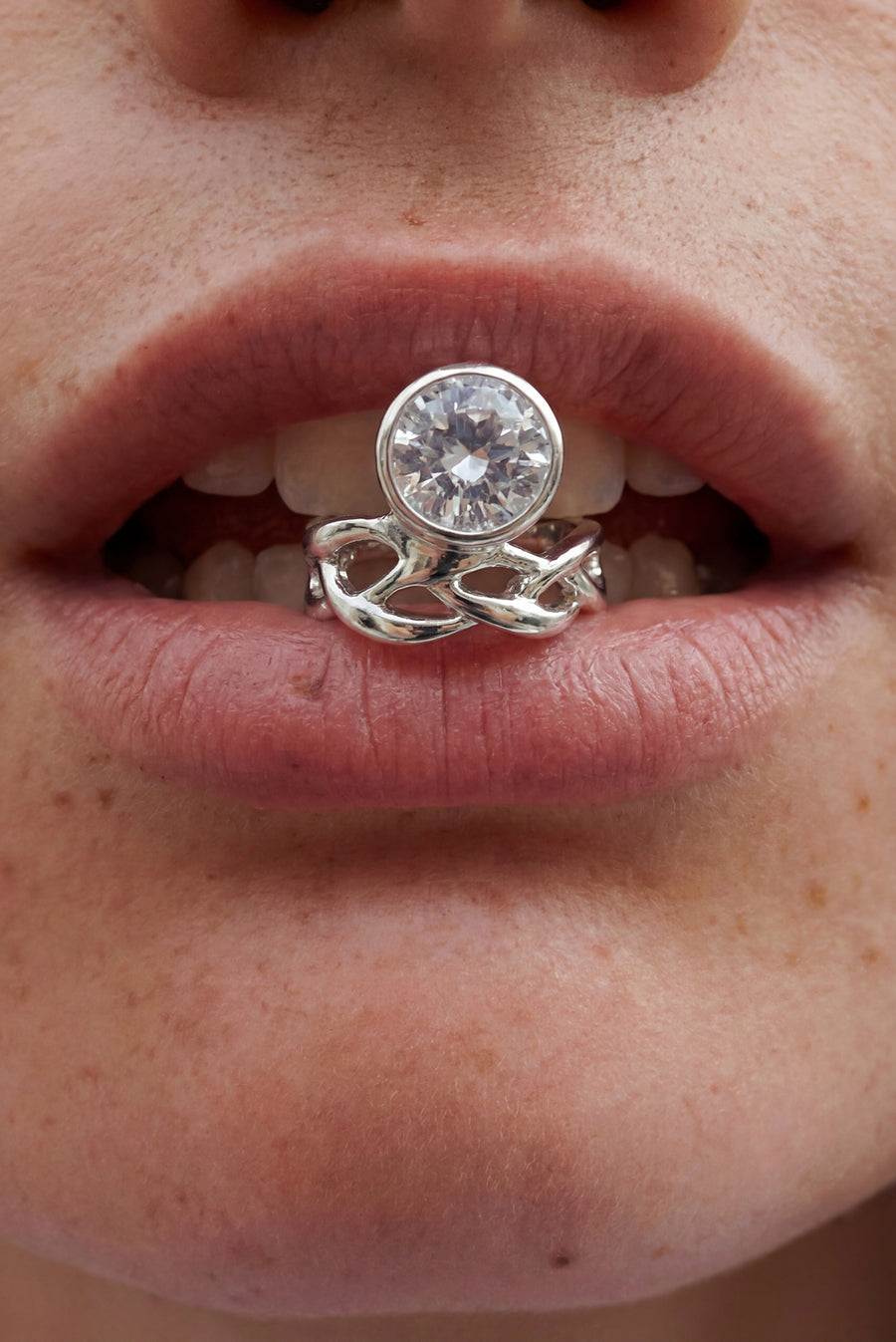 Isabella Etou - Modern Braided Round White Quartz Crush Ring