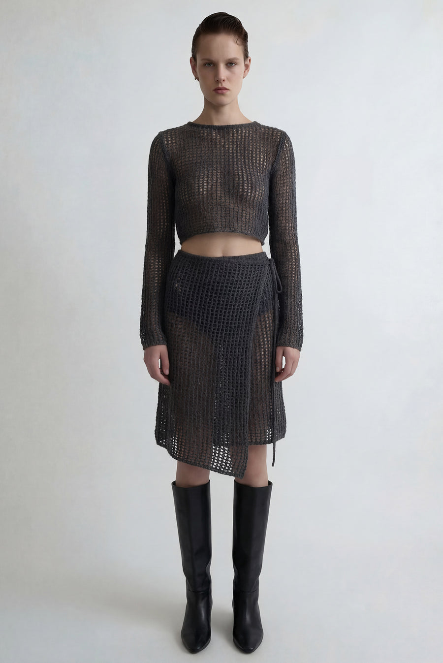 Knit Wrap Skirt - Gray