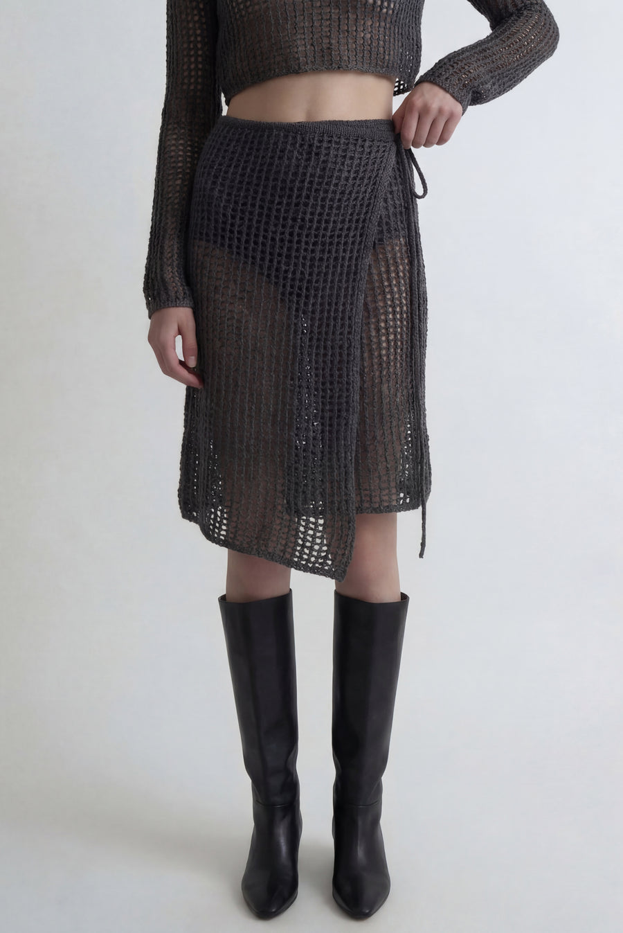 Knit Wrap Skirt - Gray