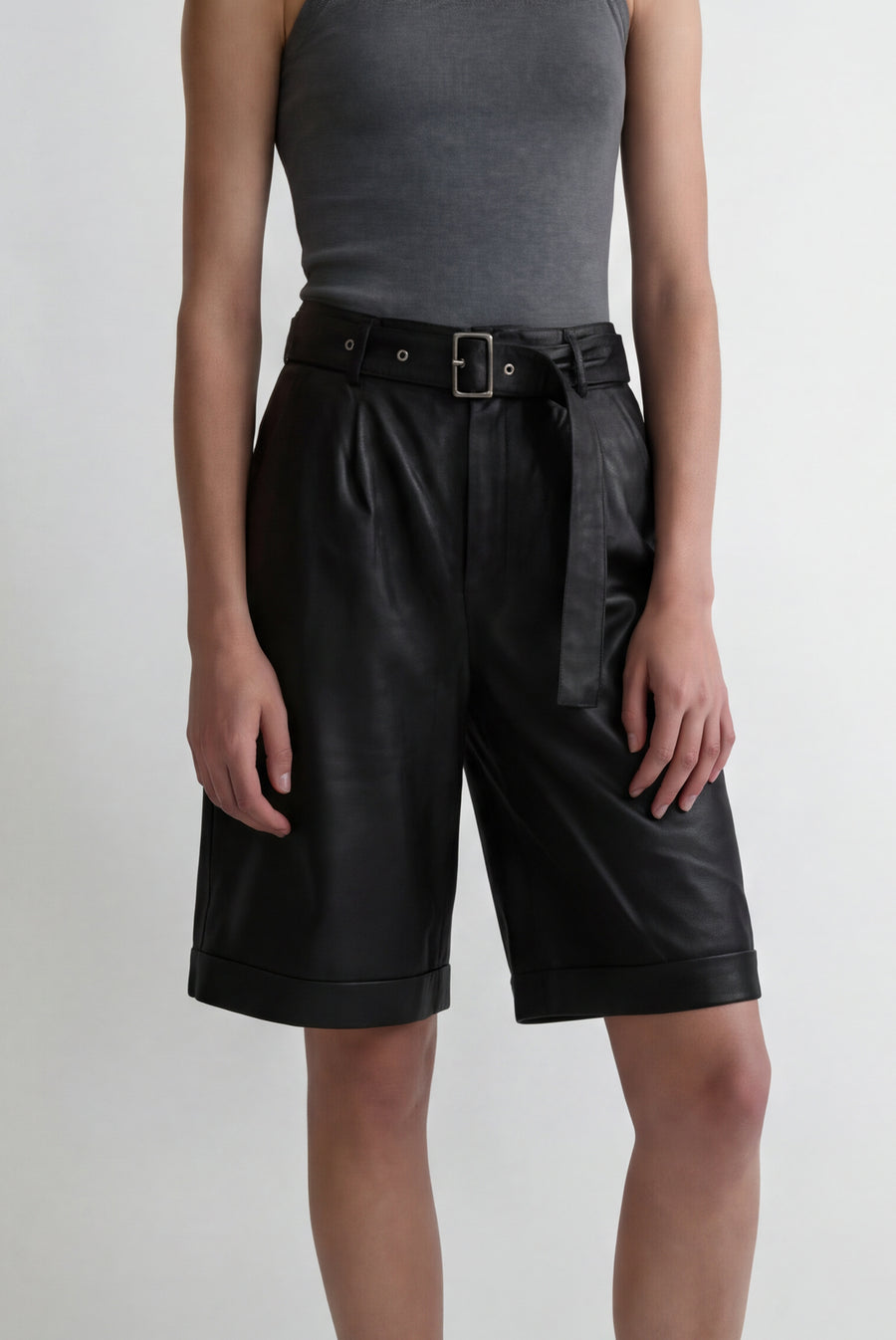 Faux Leather Bermuda Shorts - Black